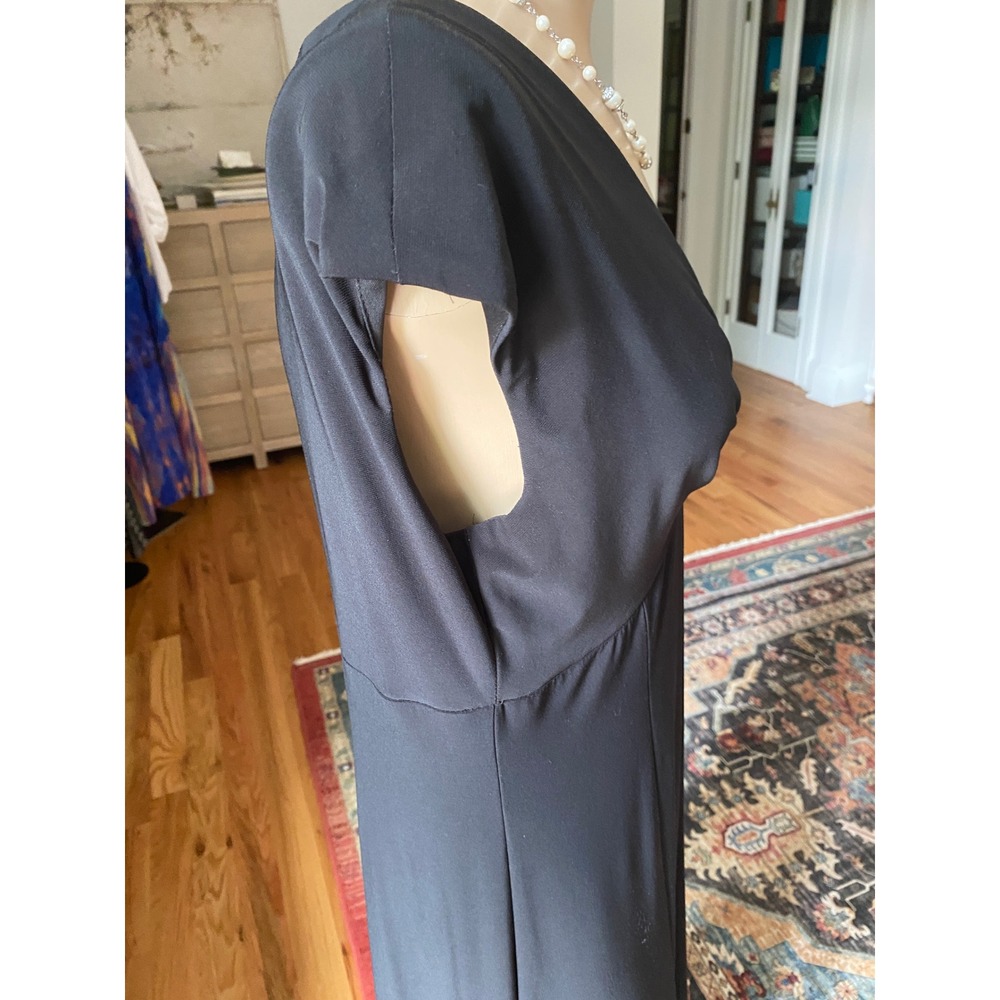 Jones New York Black V-Neck Empire Waist Midi Dress Size 10 Cap Sleeve Jersey - Picture 11 of 11